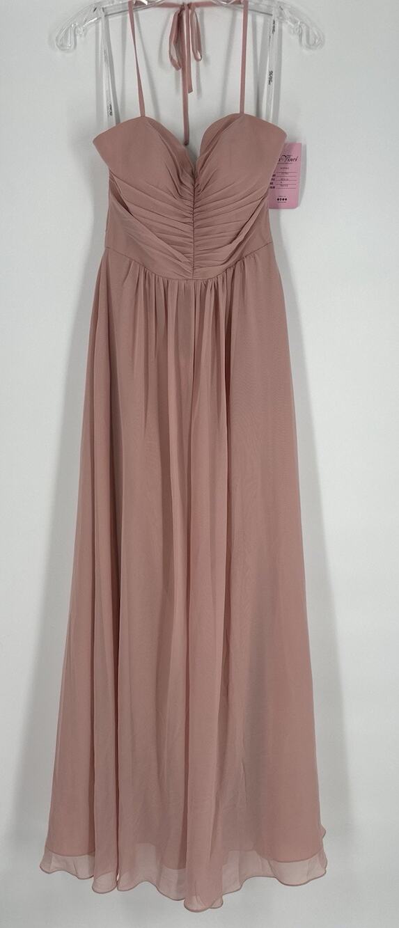 Chiffon Maxi Mauve Pink Formal Dress Strapless Bridesmaid Homecoming HOCO Ball